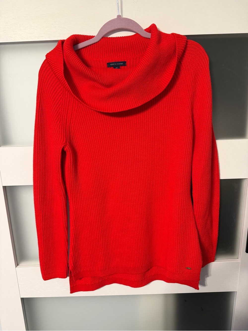 Tommy Hilfiger Red Cowl Neck Ribbed Sweater